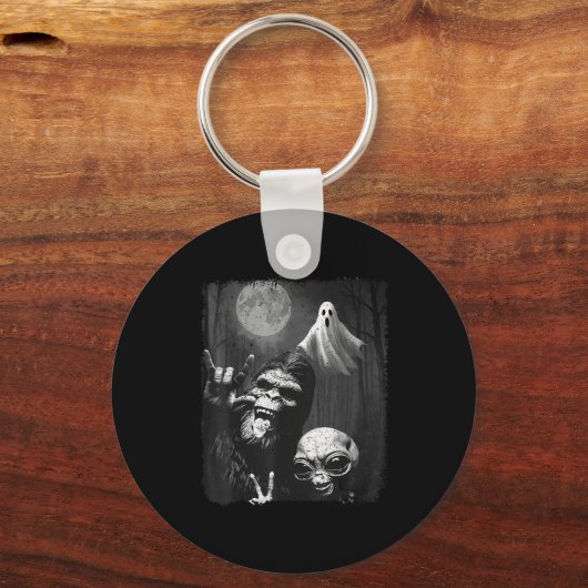 Funny Sasquatch & Alien Rock On Hand Sign Ghos Schlüsselanhänger (Vorderseite)