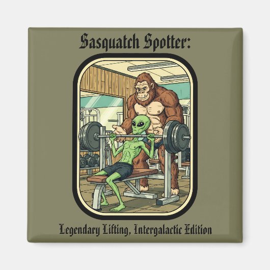 funny Sasquatch Bigfoot gym Magnet (Vorne)