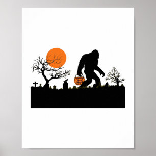 Funny Sasquatch Bigfoot Halloween T - Shirt Poster