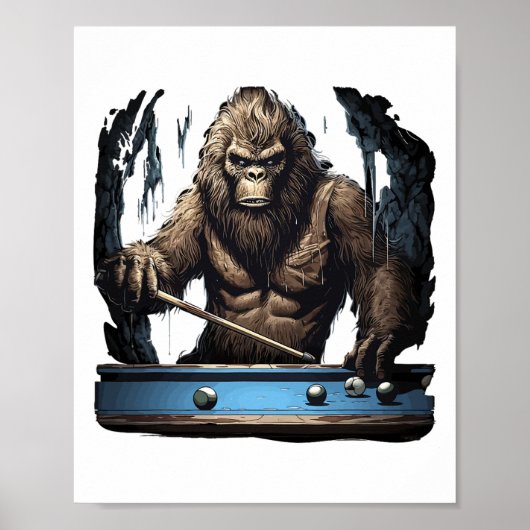 Funny Sasquatch Bigfoot Spielen Billiard Poster (Vorne)