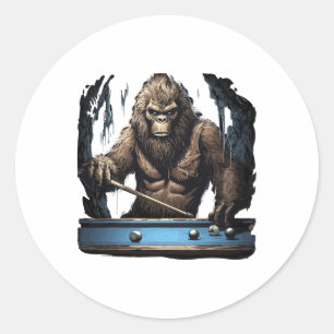 Funny Sasquatch Bigfoot Spielen Billiard Runder Aufkleber