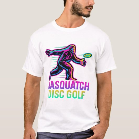 Funny Sasquatch Disc Golf Retro Neon - Bigfoot Fri T-Shirt (Vorderseite)