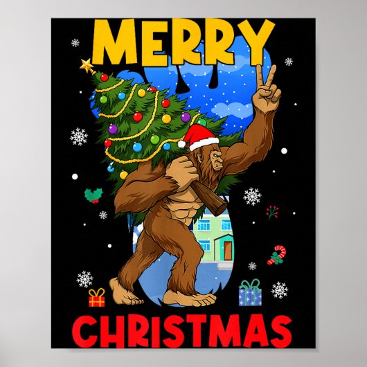Funny Sasquatch Santa Bigfoot Christmas Tree Xmas  Poster (Vorne)