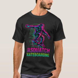 Funny Sasquatch Skateboarding Retro Neon - Bigfoot T-Shirt
