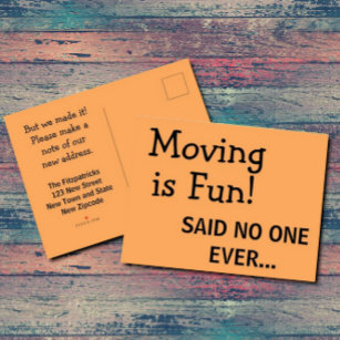Funny Sassy Sarcasm Orange Moving Ankündigung Postkarte