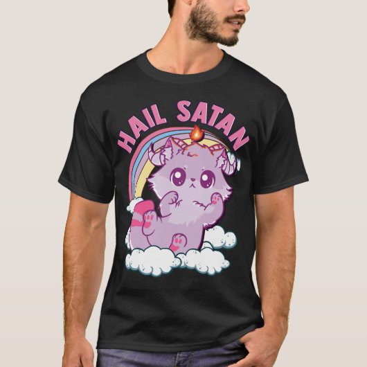Funny Satanic Hail Satan Kitten Niedlich Rainbow C T-Shirt (Vorderseite)