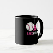 Funny Save 2nd Base Baseball Breast Cancer  Tasse (VorderseiteRechts)