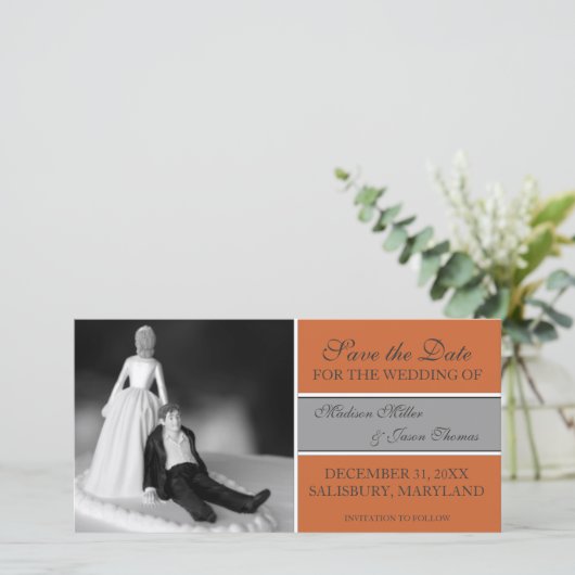 Funny Save the Date Ankündigungen {Orange} (Stehend Vorderseite)