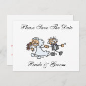 Funny Save the Date Happy Bride Groom Wedding Ankündigungspostkarte (Vorne/Hinten)