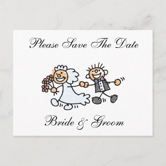Funny Save the Date Happy Bride Groom Wedding Ankündigungspostkarte (Vorderseite)