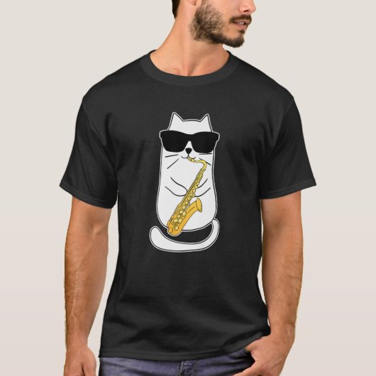 Funny Saxophon Cat Musician Jazz Music Lover T-Shirt (Vorderseite)