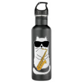 Funny Saxophon Cat Musician Jazz Musik Lover Long Edelstahlflasche (Vorderseite)