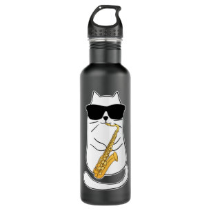 Funny Saxophon Cat Musician Jazz Musik Lover Long Edelstahlflasche