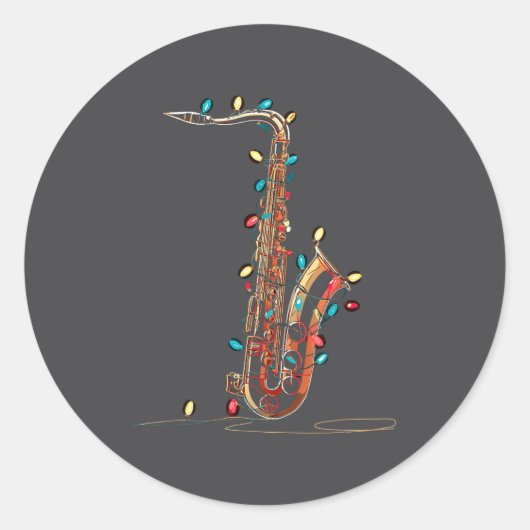 Funny Saxophone Christmas Graphics Lights Lover Pl Runder Aufkleber (Vorderseite)