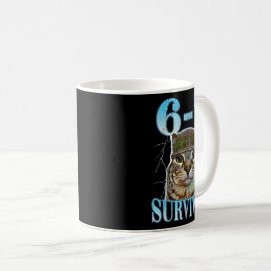 Funny Saying 67 Cats Tummy Ache Survivor Cat Meme Kaffeetasse (VorderseiteRechts)