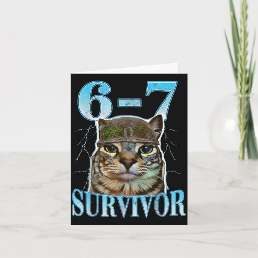 Funny Saying 67 Cats Tummy Ache Survivor Cat Meme Karte (Vorderseite)