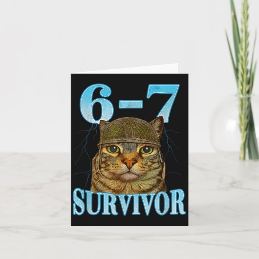 Funny Saying 67 Cats Tummy Ache Survivor Cat Meme Karte (Vorderseite)