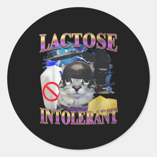 Funny Saying Lactose Intolerant Silly Cat Meme Cat Runder Aufkleber (Vorderseite)