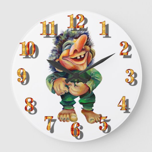 Funny Scandinavian Troll Watercolor Illustration Große Wanduhr (Vorderseite)