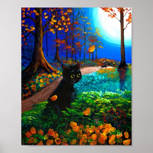Funny Scardy Cat Fall Halloween Moon Creationarts Poster (Vorne)