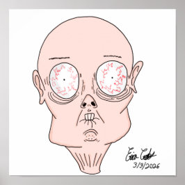 Funny scared cartoon face poster