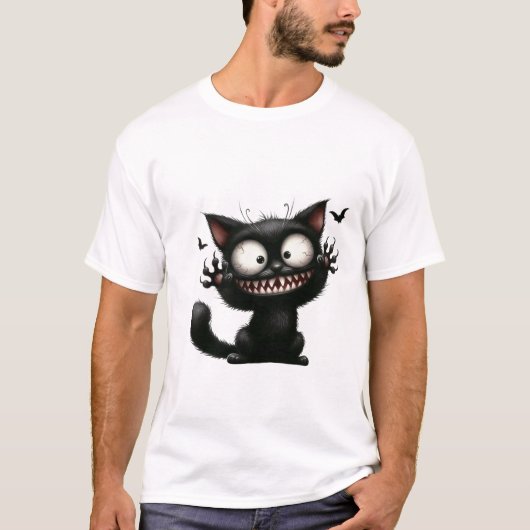 Funny Scaredy Cat Wild Grin Halloween ✨🐾 T-Shirt (Vorderseite)