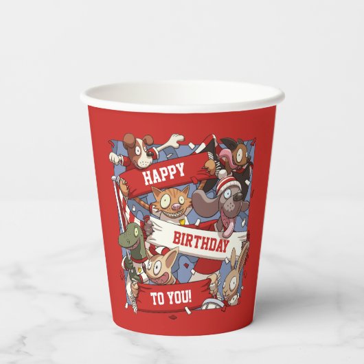 Funny Scarf Waving Animal Cartoon Sports Fans Pappbecher (Rückseite)