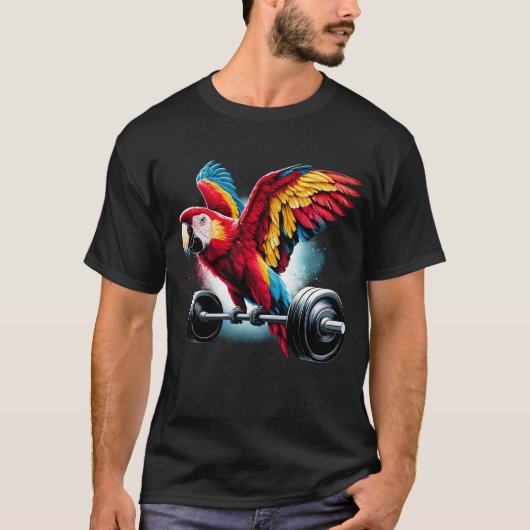 Funny Scarlet Macaw Parrot Deadlift Weighlift T-Shirt (Vorderseite)