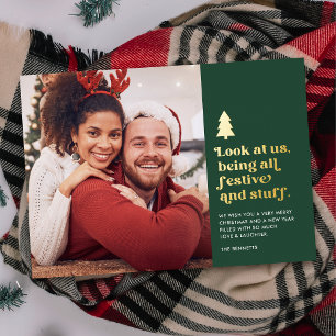 Funny Schau uns als festliches Weihnachts-Foto an Folien Feiertagskarte