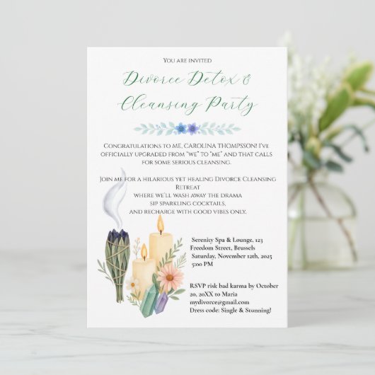 Funny Scheidung Cleansing Party Wellness-Center & Einladung (Stehend Vorderseite)