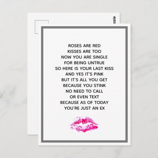 Funny Scheidung Rose sind rotes Gedicht Postkarte (Vorne/Hinten)