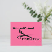 Funny - Schere - "Lauf mit mir!" Postkarte (Stehend Vorderseite)