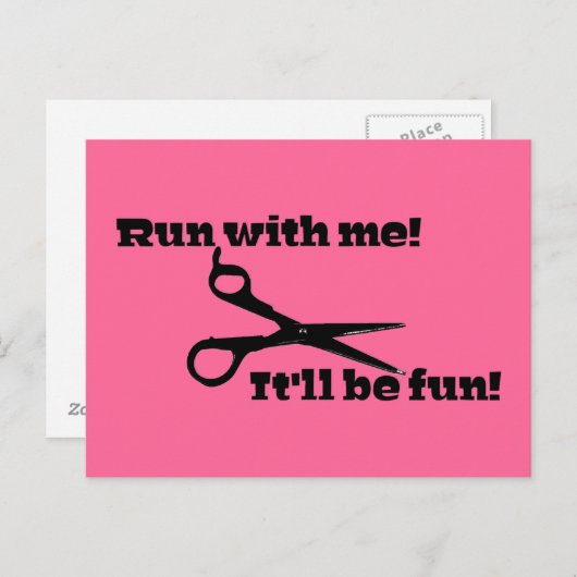 Funny - Schere - "Lauf mit mir!" Postkarte (Vorne/Hinten)