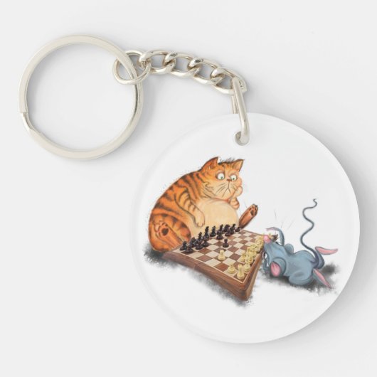 Funny Schlüsselanhänger Cat and Mouse Playing Scha (Vorderseite)