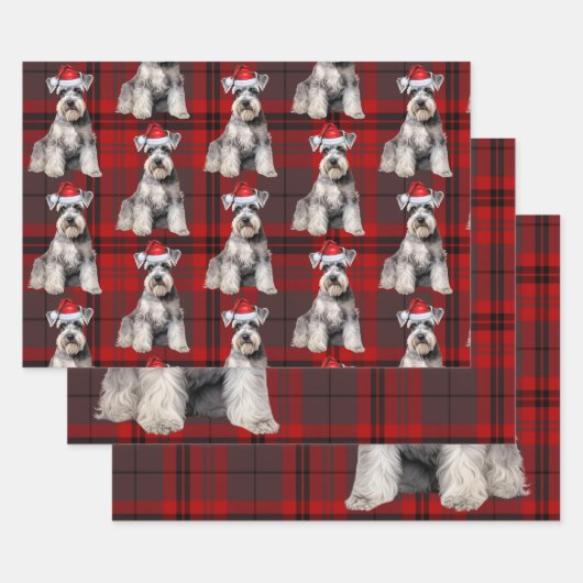 Funny Schnauzer Christmas Dog Holiday Plaid Geschenkpapier Set (Set)