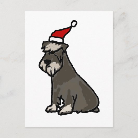 Funny Schnauzer in Christmas Hat Feiertagspostkarte (Vorderseite)