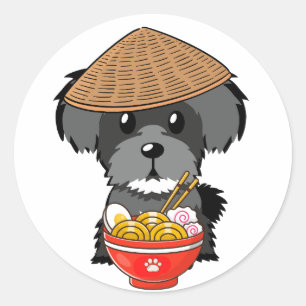 Funny Schnauzer isst Nudel Runder Aufkleber
