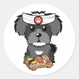 Funny Schnauzer ist ein Sushi-Koch Runder Aufkleber
