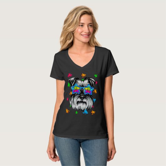 Funny Schnauzer Puzzle Autismus Awareness Hund T-Shirt (Vorderseite Vollansicht)