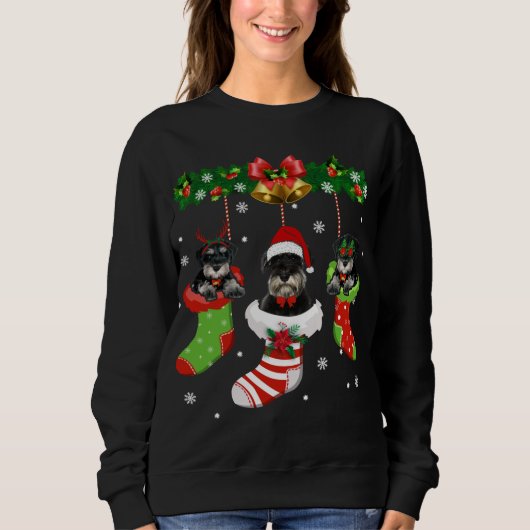 Funny Schnauzer Weihnachtsbaumsocken Dog Lover Xma Sweatshirt (Vorderseite)