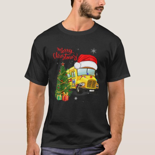Funny School Bus Drivers Santa Hat Merry Christmas T-Shirt (Vorderseite)