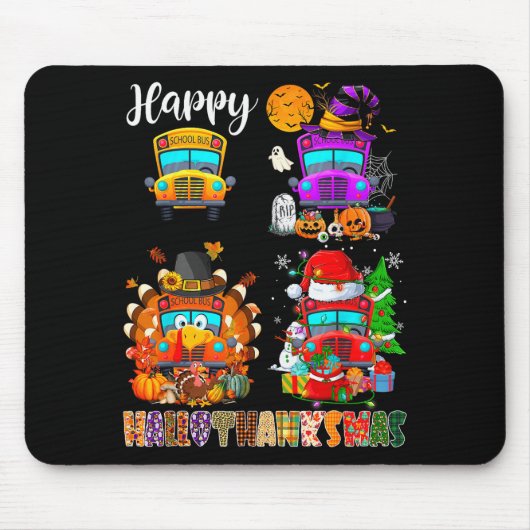 Funny School Bus Witch Turkey Santa Happy Hallotha Mousepad (Vorne)