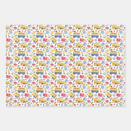 Funny School Bus zurück zum Schulmuster Geschenkpapier Set (Vorderseite)