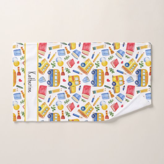 Funny School Bus zurück zum Schulnamen Muster Handtuch (Handtuch)