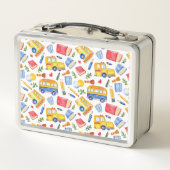 Funny School Bus zurück zum Schulnamen Muster Metall Brotdose (Rückseite)