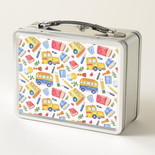 Funny School Bus zurück zum Schulnamen Muster Metall Brotdose (Rückseite)