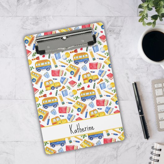 Funny School Bus zurück zum Schulnamen Muster Mini Klemmbrett