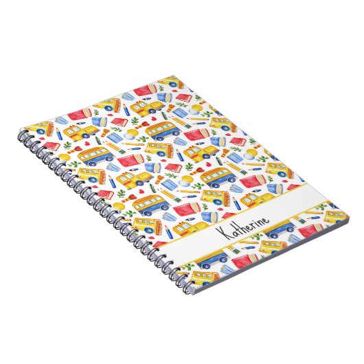 Funny School Bus zurück zum Schulnamen Muster Notizblock (Rechte Seite)