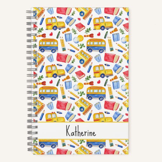 Funny School Bus zurück zum Schulnamen Muster Notizblock (Vorderseite)