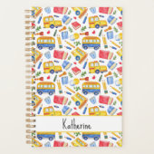 Funny School Bus zurück zum Schulnamen Muster Planer (Vorderseite)